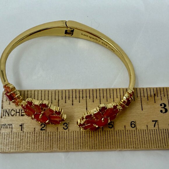 Kate Spade Red coral Sunburst Cluster Hinged Cuff Bracelet | Gold Tone - Picture 6 of 7